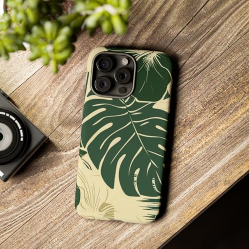 Coque rigide mate iPhone 15 Pro Max design feuilles tropicales et fleurs chic - 3