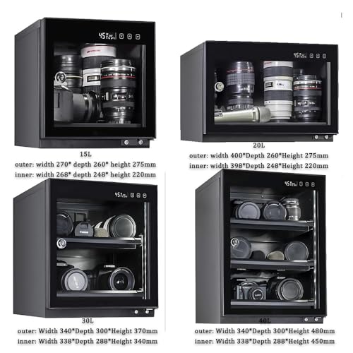Armadio deumidificatore per Fotocamera, Box di Asciugatura elettronico per Attrezzatura Fotografica con Temperatura costante e luci a LED, capacità 15L/20L/30L/40L/50L