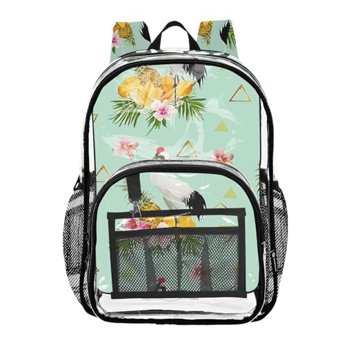 Pineapple Crane Clear Backpack Heavy Duty Clear Bookbag for School Transparent Backpacks for Boys Girls Adults
