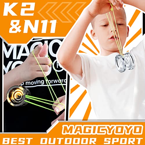 Image of MAGICYOYO Responsive Yoyo Pack of 2 - N11 Black Golden Yoyo and K2 Crystal Fingerspin Yo Yo for Kids Beginners, Dual Purpose Yo Yyos with Unresponsive Bearings Kit, 2 Yo-yo Bags, 12 Yo-yo Strings