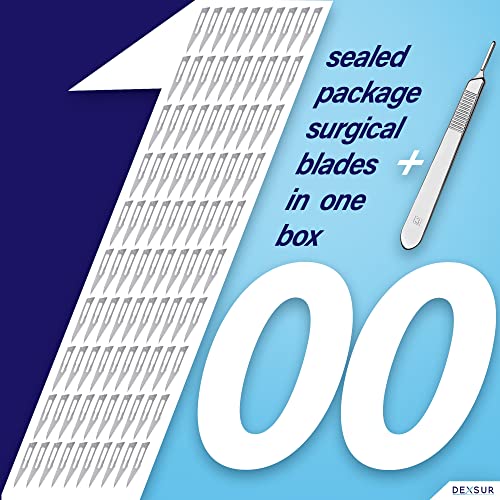Image of Scalpel Blades Sterile High Carbon Steel Dermablade, # 10 Surgical Blades for Dermaplaning, Individually Wrapped Box of 100 Pcs + # 3 Scalpel Handle