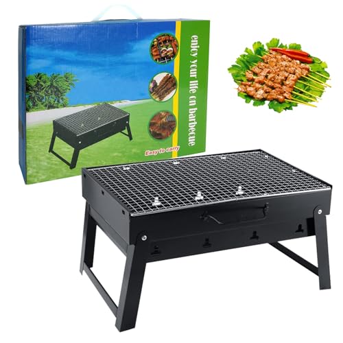 HZSZJMN BBQ Grill, 35CM Length Barbecue Grill, Portable Charcoal Grill Outdoor Cooking Camping Picnic Grill Suitable for Picnic Garden Terrace Camping Travel-Small