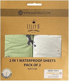 Lilly B. Organic Cotton GOTS 2in1 Pack of 2 Waterproof Baby Cot Sheets, Used Instead of Mattress Protector, Compatible with, Next2me, Snuzpod and All Bedside Cribs, Bassinets up to 90x55cm (Stars)