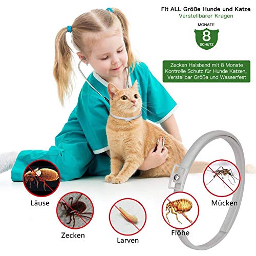 DEWEL Hundehalsbänder gegen Ungeziefer, 63,5cm Verstellbar Anti Floh und Zecken Halsband für Hunde, Wasserdicht Flohhalsband