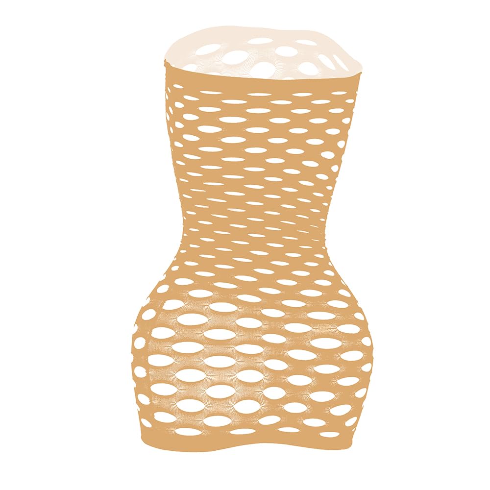 Vorifun Sexy Womens Strapless Fishnet Lingerie Sleepwear Mini Dress Tube Chemise Bodysuit One Size: Beige