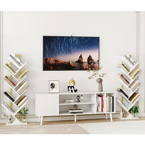 Yusong Tree Bookshelf, Geometric Bookcase with Steel Pipe for Living Room Bedroom, Floor Standing Books Shelves for Home Office (Gold and White) - Image 5