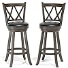 Mu Bar Stools Set of 2, 29" Seat Height Counter Height Swivel Barstools with X-Back, Upholstered 360 Degree Swivel Dining Chair with PVC Cushioned Seat, Footrest & Wood Legs, Brown