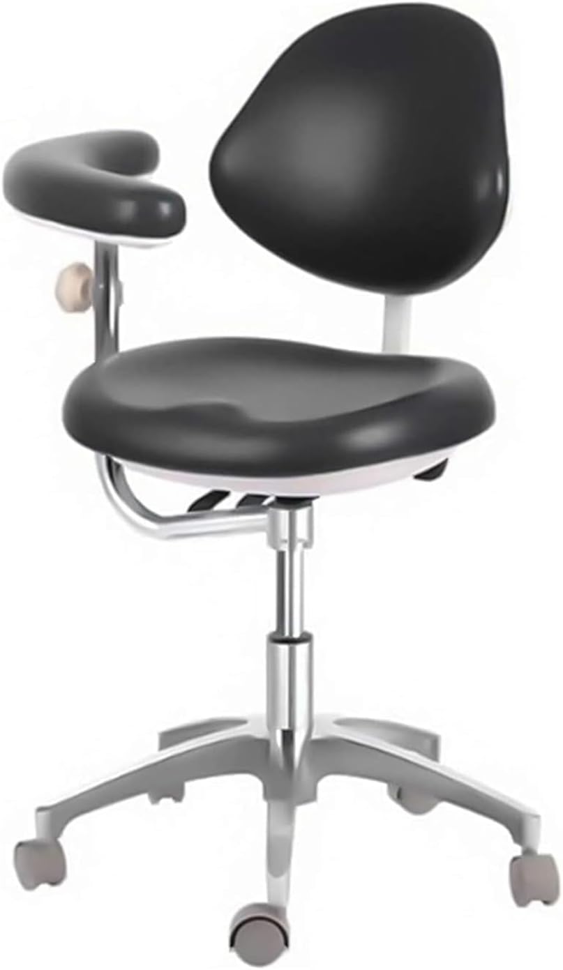 Adjustable Dental Medical Chair with 360° Armrest, PU Leather, Ergonomic Design for Clinics & Labs, Height 57-75CM, Ideal for Dental Assistants & Offices, Black