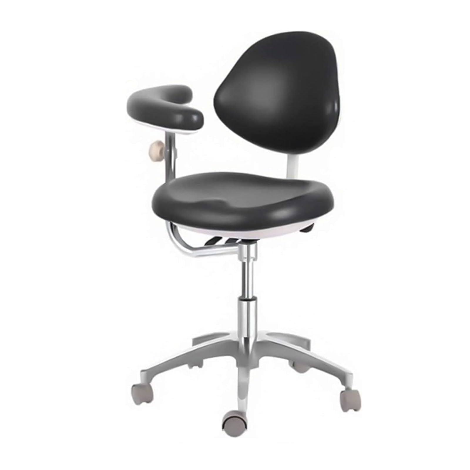 Adjustable Dental Medical Chair with 360° Armrest, PU Leather, Height Adjustable for Clinics, Offices, Labs - Ergonomic Black Doctor Chair 57-75CM