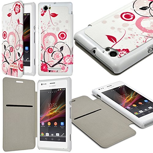 Seluxion - Coque Housse Etui à Rabat latéral et Porte-Carte pour Sony Xperia M avec Motif HF30 + Film de Protection