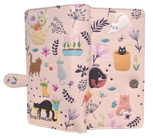 Shag Wear Cats in the Garden Large Animal Wallet for Women and Teen Girls Faux Vegan Leather 7" Pink2