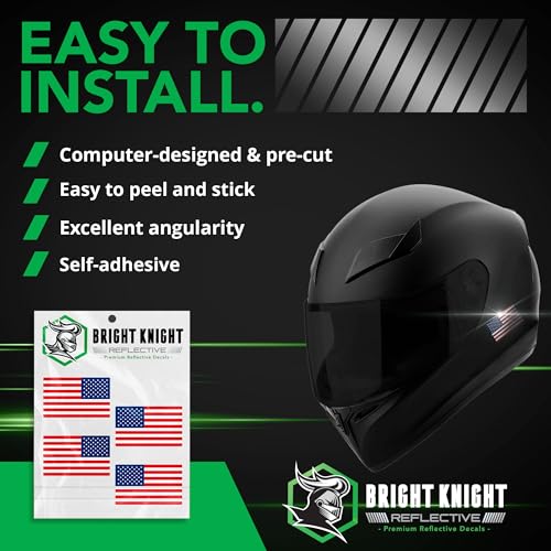 Image of Bright Knight Decals Reflective Flag Sticker, 2 inch x 1 inch Red /White /Blue American Flag Sticker Mirrored 6 Pairs with Retro-Reflective Vinyl, Made in USA