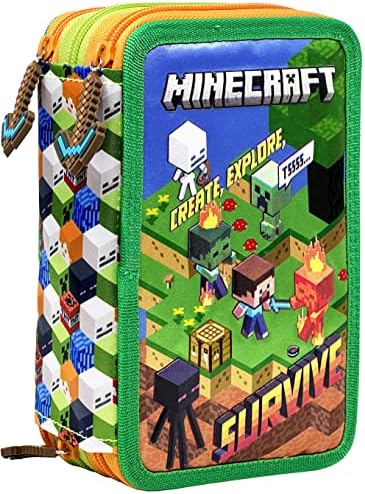 Estuche Triple Minecraft con 44 Accesorios Escolares