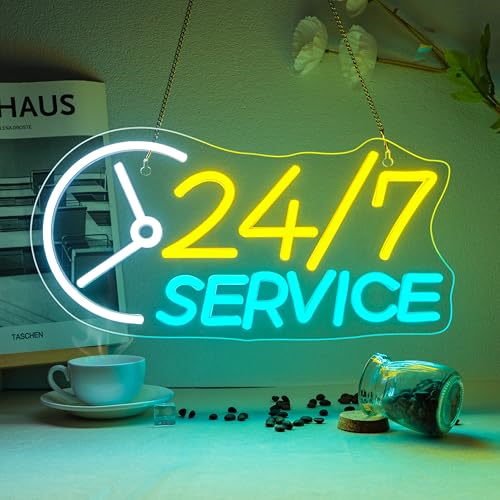 Image of Open Neon Sign 24H Service Neon Signs for Wall Decor USB Powered Adjustable LED Letters Sign Lights for Shop Bar Party 24Hours Open Place Club Gifts Convenience Stores Wall Decor