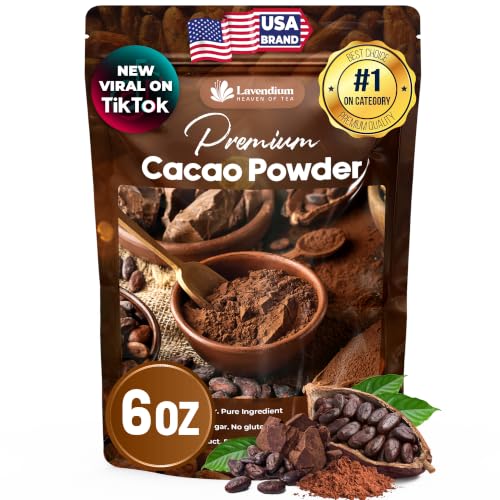 Lavendium Premium Cacao Powder, Unsweetened, for Baking &amp; Smoothies, 6 oz