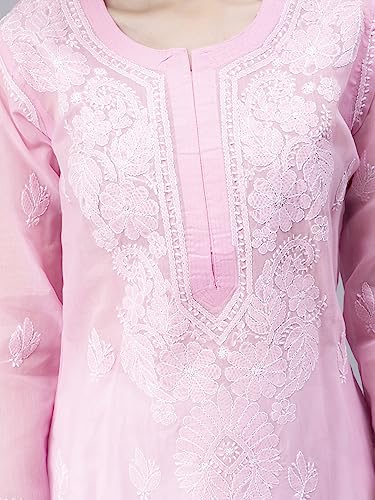 Image of Seva Chikan Hand Embroidered Lucknowi Chikankari Cotton Kurta Kurti for Women SCL4316