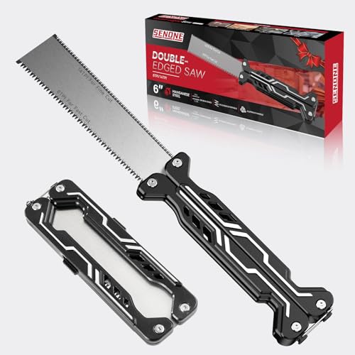 2-Sided Japanese Pull Saw, 8/14 TPI Folding Hand Saw with Heat-Treated SK5 Blade & Aluminum Handle, Professional Woodworking Tool for Versatile Cuts