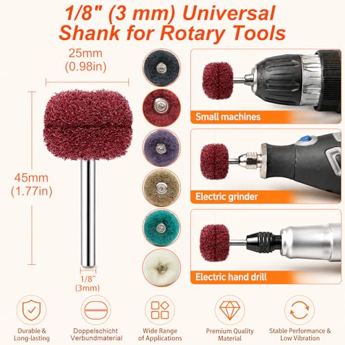 Image of 90-Piece Abrasive Buffing & Polishing Wheel Set - 1 /8 inch Shank, 1 inch (25mm) 80-800 Grit, 15 Wool Felt Buffing Wheels, Rotary Tool Polishing Kit for Metal, Jewelry, Wood, Glass