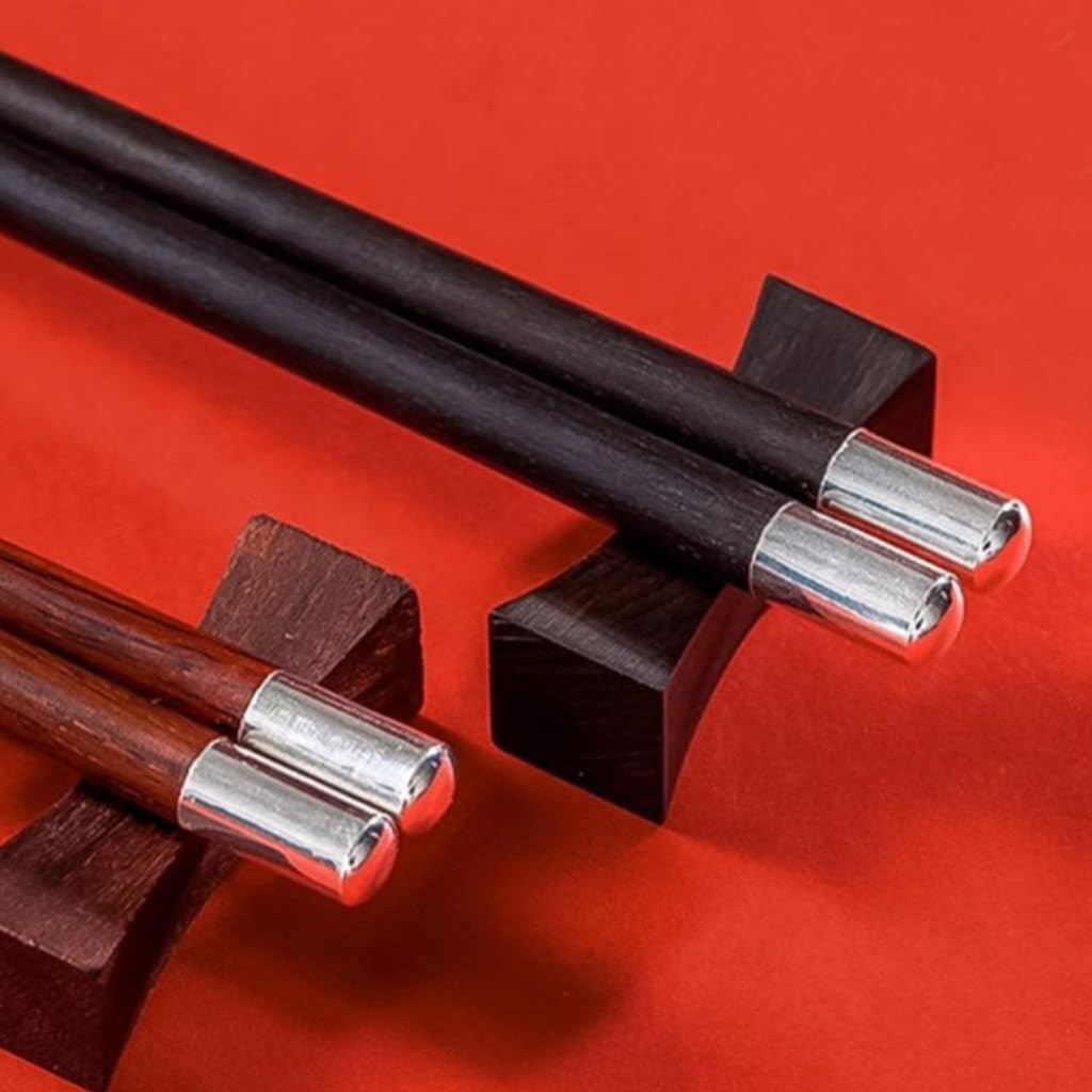 Ensembles de baguettes en argent sterling en bois réutilisables avec étui C | Lave-vaisselle coffre-fort antidérapant chinois japonais coréen Premium baguettes cadeau asiatique pour les amis de la famill