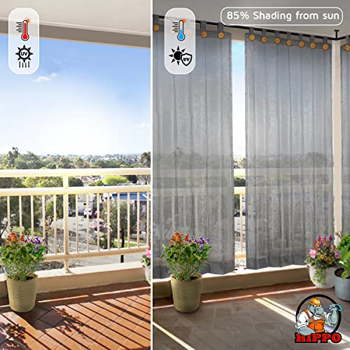 Image of HIPPO High Density Polyethylene 150 GSM Outdoor Loop Curtains Sun Blocking, UV Protection, Light-Filtering Balcony Curtain (Grey, 4.5FTX9FT, 1PC)