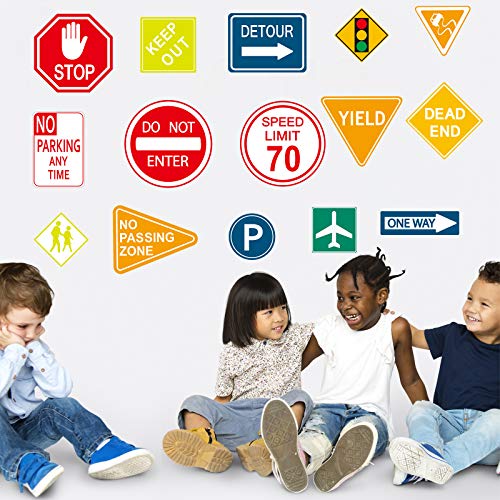 15 Pieces Road Signs Wall Decal Traffic Sign Stickers Street Signs Decals Stop Street Transportation Signs Vinyl Wall Decals For Kids Bedroom Classroom Playroom Birthday Decor #TOP5