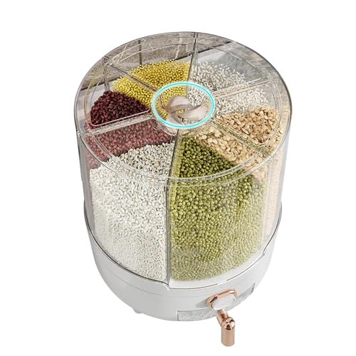 Seau à riz et distributeur de céréales rotatif à 6 compartiments - 7