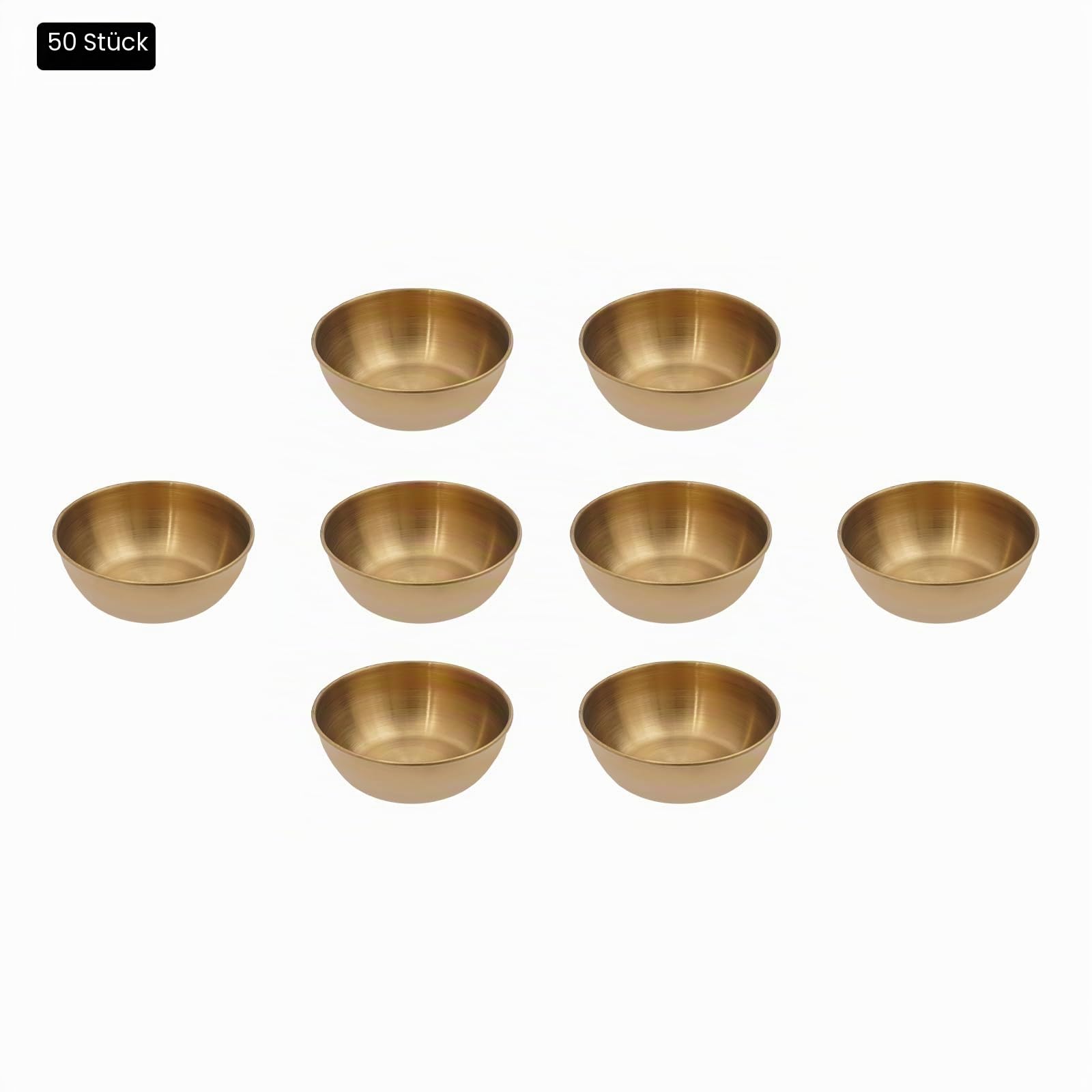 50 Stück Edelstahl 304 Saucieren, Mini Dip-Schalen Set, Saucenbecher Kleine Gewürzschälchen, Stapelbare Saucenschälchen Dipbecher Schüsseln für Soße Sushi Catering, 8,3 cm (Gold)