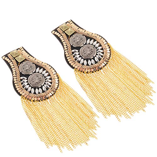 CM Fashion Star Tassel Link Chain Epaulet Shoulder Boards Badge, 1 Pair (Gold Tone(Style 2))
