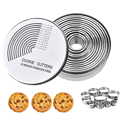 12PCS emporte piece biscuit, emporte piece rond avec Boîte Ronde, emporte piece patisserie en Acier Inoxydable, Ronde cercle a patisserie