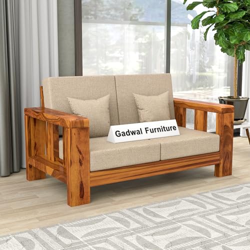 Image of Solid Sheesham Wooden 2 Seater Sofa Set - Two Seater Sofas with Comfortable Cushion | Wooden Sofa 2 Seater for Living Room Home & Office Furniture Decor (Honey, Haney2 Seater)