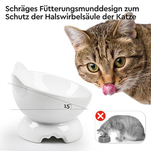 Futternapf Katze,2 Stück Katzennapf Aus Keramik Erhöhter Zervixschutz-Katzennapf Futternapf Katze Erhöht Fressnäpfe Katzen Doppel