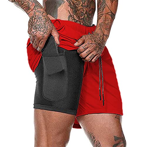 Kfnire Deporte Pantalones Cortos para Hombre, 2 en 1 Pantalones Cortos de Gimnasio con Forro de Bolsillo Incorporado Fitness Secado Rápido Transpirables Hombre Shorts Deportivos para Correr Cover