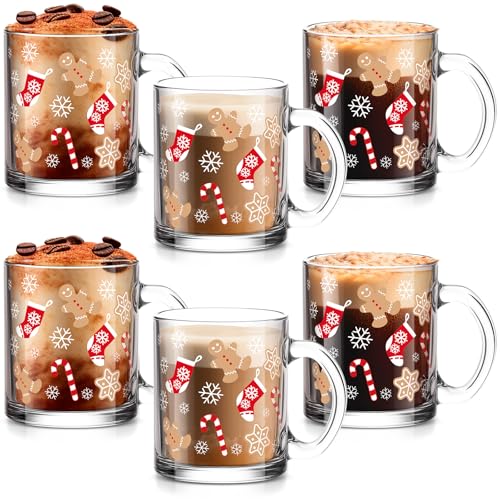 Maxcheck 6 Pack 12 oz Christmas Gingerbread Coffee Mugs Glass Cups Bulk