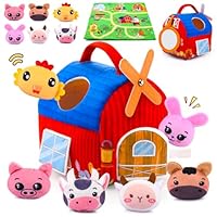 Auney Baby Toys 6 to 12 Months,Farm Animals with Barn, Rattle, Crinkle Paper, Mirror,Baby Sensory Toys for Babies 1-2,Educational Montessori Farm Toy for 1 2 year old