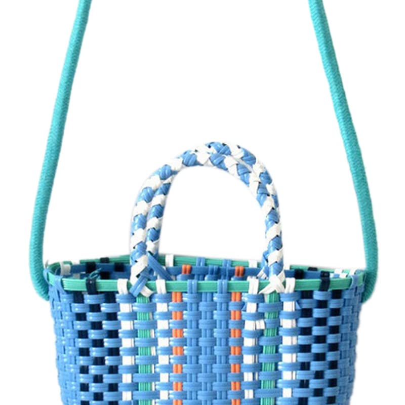 Women's Tote Handbags, Woven Bag Colorful Plastic Strip Handle Small Cute Fashionable Square Bag for Summer Beach(Blue)3