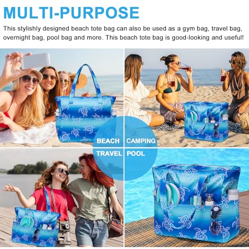 Image of Waterproof Beach Tote Pool Bags for Women Ladies Extra Large Gym Tote Carry On Bag With Wet Compartment for Weekender Travel