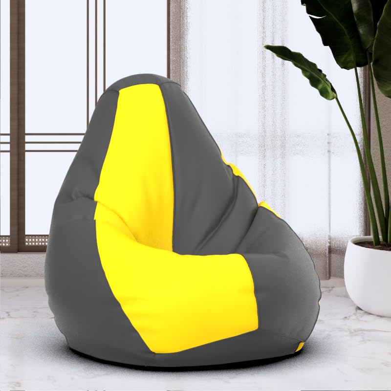 Image of Bean Bag Chair Cover | Size: 0XL | Color: Dark-Grey Yellow | Without Beans | Premium Leatherette Cover (CMF 3649)
