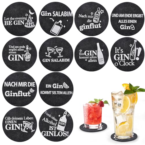 Juego de posavasos de ginebra, 12 posavasos para vasos de ginebra tónica, posavasos de cristal con frascos de ginebra, posavasos de fieltro, posavasos de fieltro para vasos de cristal, juego para los