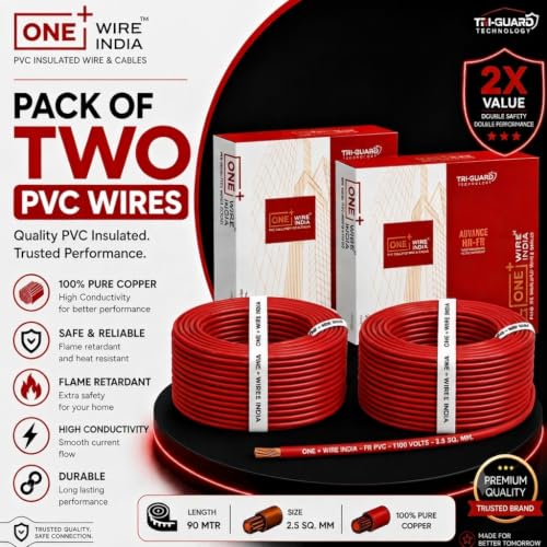 Image of 90m PVC Copper Electrical Wire (Pack of 2), Red, 2.5 mm