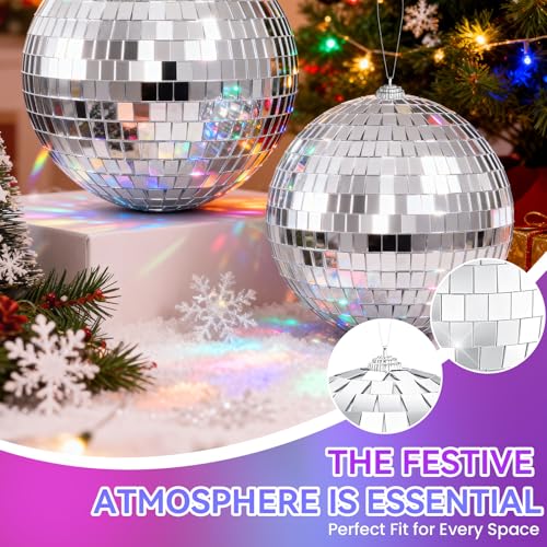 Youdepot - Paquete de bolas espejadas para discoteca: 12, 4, 6 y 8 pulgadas, decoraciones plateadas para fiestas miniatura 7