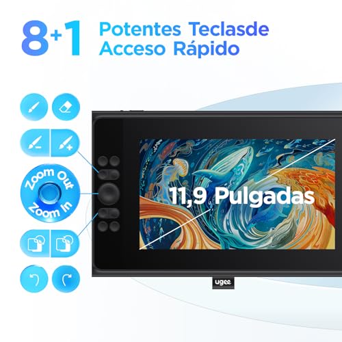 Image of Graphics Tablet with Screen UGEE UE12 Plus 11.9 Inch, Pen Display with Full-Laminated Screen 147% RGB Colour Gamut, Drawing Monitor with Scroll Wheel and 8 Shortcut Keys for Windows /Mac /Android