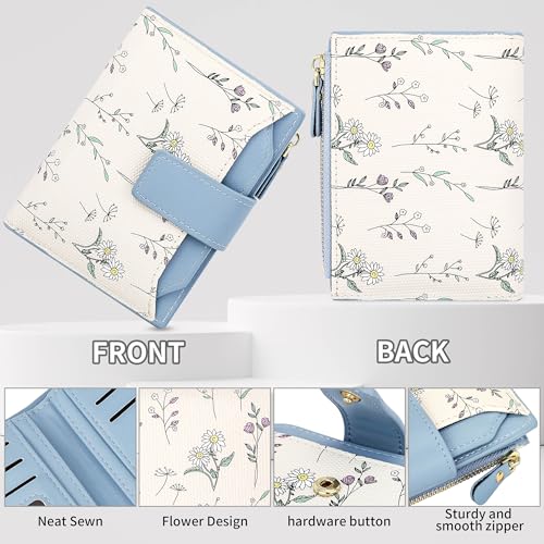 Cute Blue Flower Wallet for Women Small Kawaii Coin Purse with ID Window Lightweight and Stylish Design Compact Cash Wallet for Ladies2