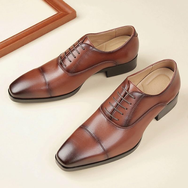 Men's Genuine Leather Lace Up Oxfords Comfort Wide Round Toe Non-Slip Dress Shoes Fashion Breathable Prom Business Wedding Dress Shoes3