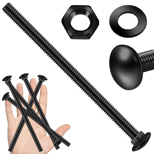 Image of (4 Sets) 3 /8-16 x 6 Carriage Bolts with Nuts and Washers, 304 Stainless Steel Round Head Square Neck 3 /8 Carriage Bolts Screws, Full Thread Black Oxided for Outdoor