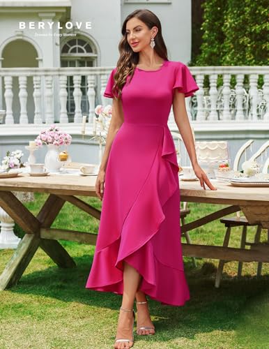 Image of BeryLove Women Formal Party Dress Flutter Short Sleeve Wedding Cocktail Long Evening Dress