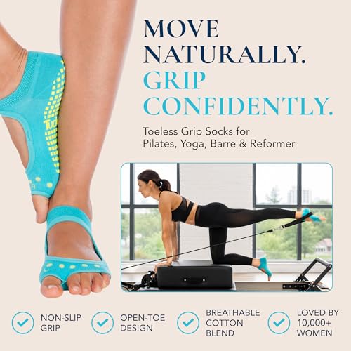 Image of Tucketts Allegro Toeless Pilates Socks with Grips for Women, Non-Slip Open-Toe Grip Socks, Yoga, Barre, Dance, Reformer, Home