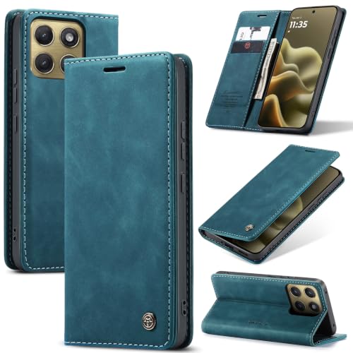 Étui portefeuille Motorola Moto Edge 2026 cuir bleu sarcelle avec béquille 6,6"