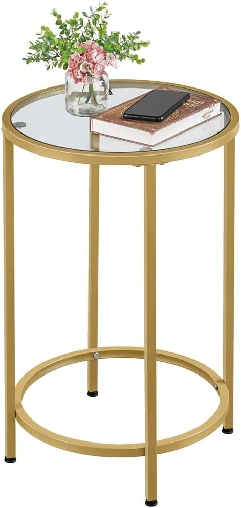 Set Di 2 Tavolini Da Caffè Rotondi - Struttura In Metallo Oro E Piano In Vetro Per Soggiorno - Foto 10