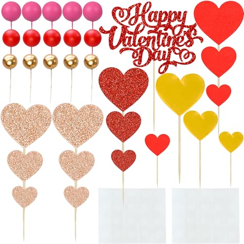 Decoración para tartas de boda y aniversarios con románticos corazones rojos para mesas dulces 3