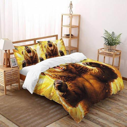 Housse de couette double ours 200x200cm en microfibre avec taies d'oreiller